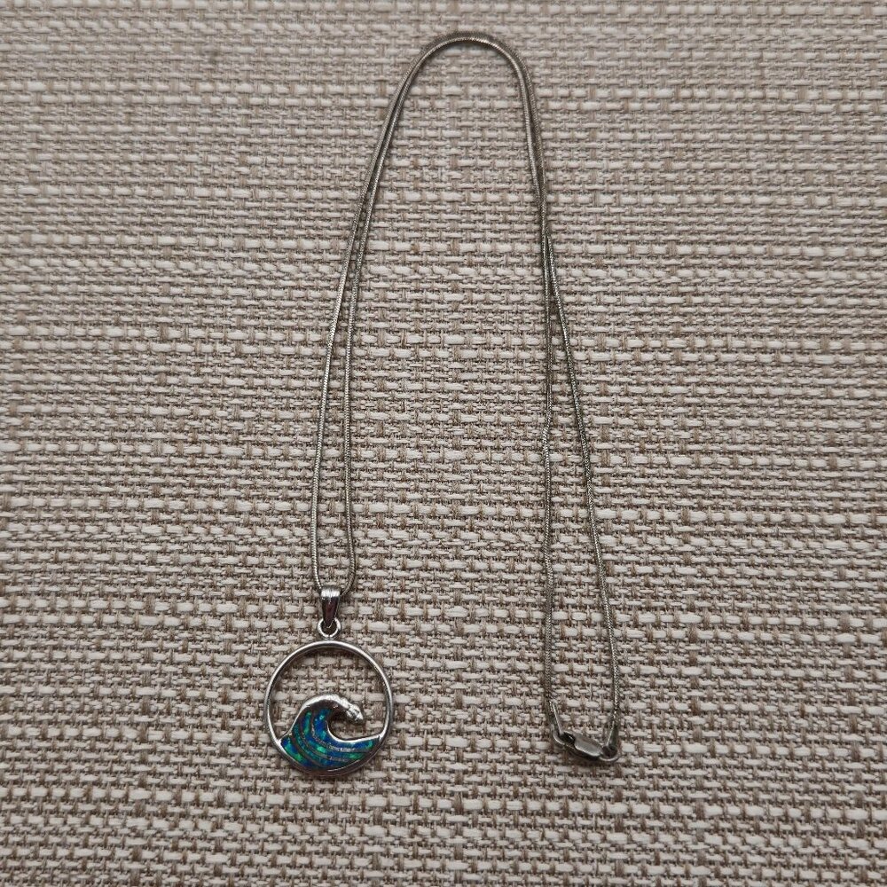 18 Inches Sterling Silver Rustic Opal Ocean Waves Necklace A2582